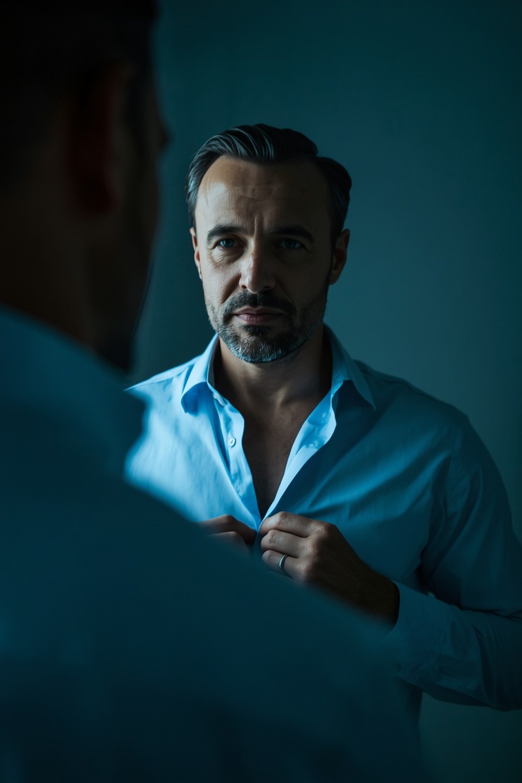 Hombre de más de 40 con energía y vitalidad, seguro de sí mismo